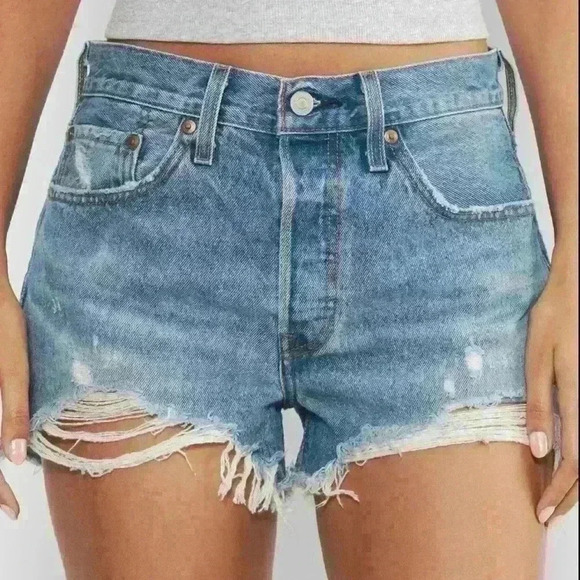 NWT Levi’s 501 Short The Original Jean Denim Western Style High Rise Fitted 34 - Picture 2 of 10